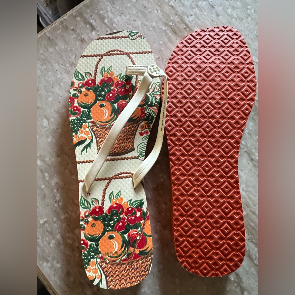 Tory Burch Flip Flops Orange Tangerine Cream 9 M NEW!